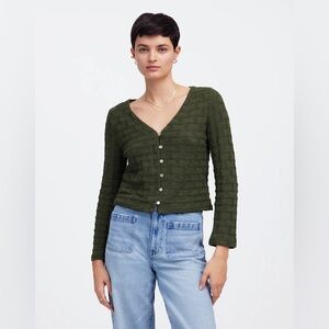 Madewell Basket-Weave Stitch Long-Sleeve Sweater Tee in Dark Loden